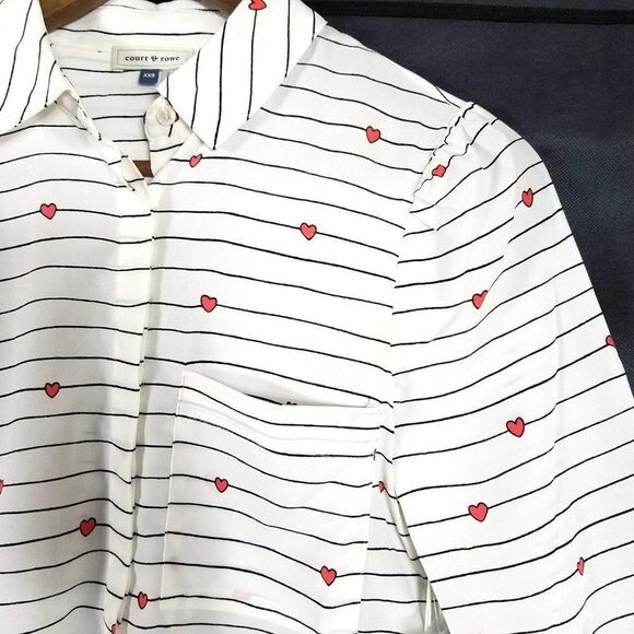 Court & Rowe Striped Heart Print Button Up Blouse - Picture 7 of 12